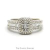 1cttw Invisi-Set Diamond Cluster Engagement Ring with Baguette Cut Accents in 14k White Gold - Thumbnail 1