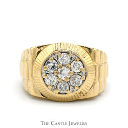 1cttw Round Shaped 7 Diamond Cluster Ring with Rolex Inspired Bezel and Sides