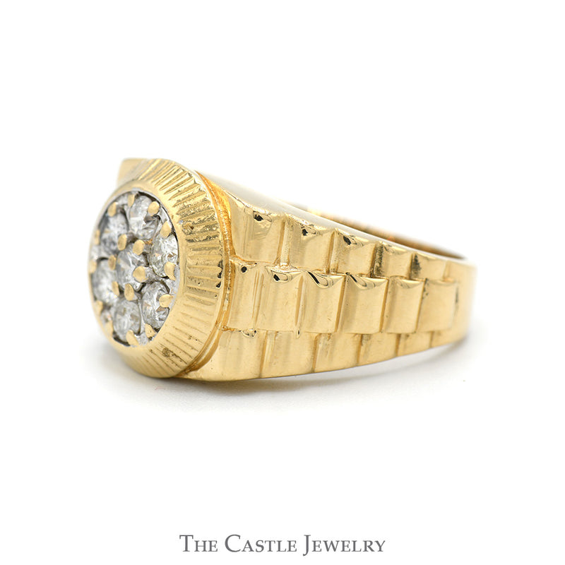 1cttw Round Shaped 7 Diamond Cluster Ring with Rolex Inspired Bezel and Sides