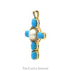 Oval Turquoise & Pearl Cross Pendant with Diamond Accents in 14k Yellow Gold - Thumbnail 2