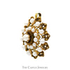 Round Pearl Cluster Brooch/Pendant Combo Piece with Beaded Detail in 10k Yellow Gold - Thumbnail 2