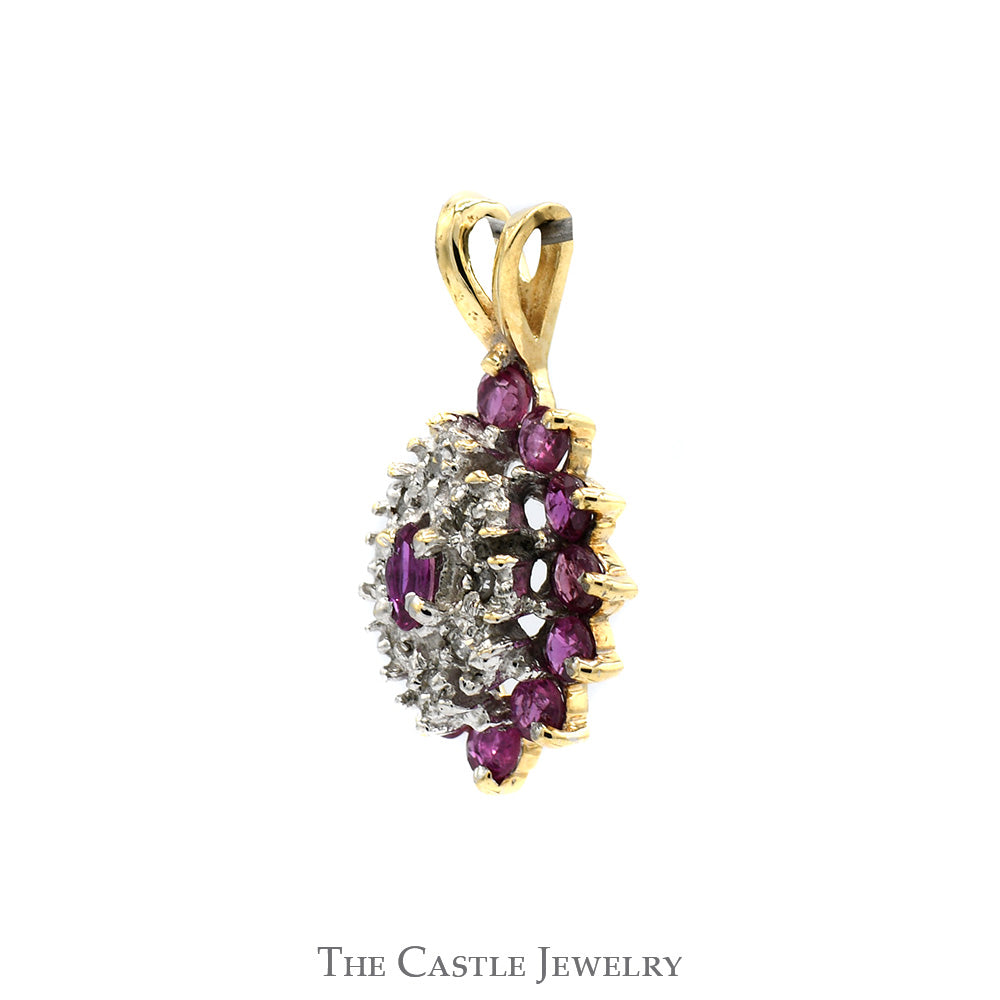 Marquise Shaped Diamond & Ruby Cluster Pendant in 10k Yellow Gold