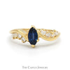Marquise Cut Sapphire Solitaire Ring with Diamond Accented Curved Sides in 14k Yellow Gold - Thumbnail 1