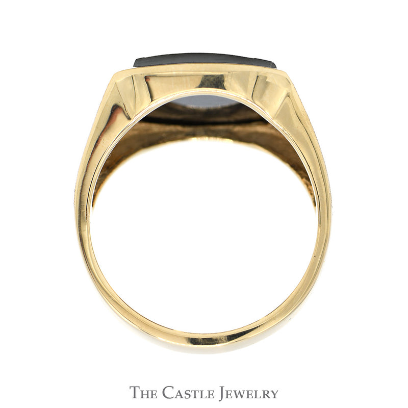 Intaglio Ring with Round Diamond Accent & Brush Textured Sides in 10k Yellow Gold