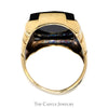 Rectangular Black Intaglio Ring with Geometric Sides in 10k Yellow Gold - Thumbnail 2