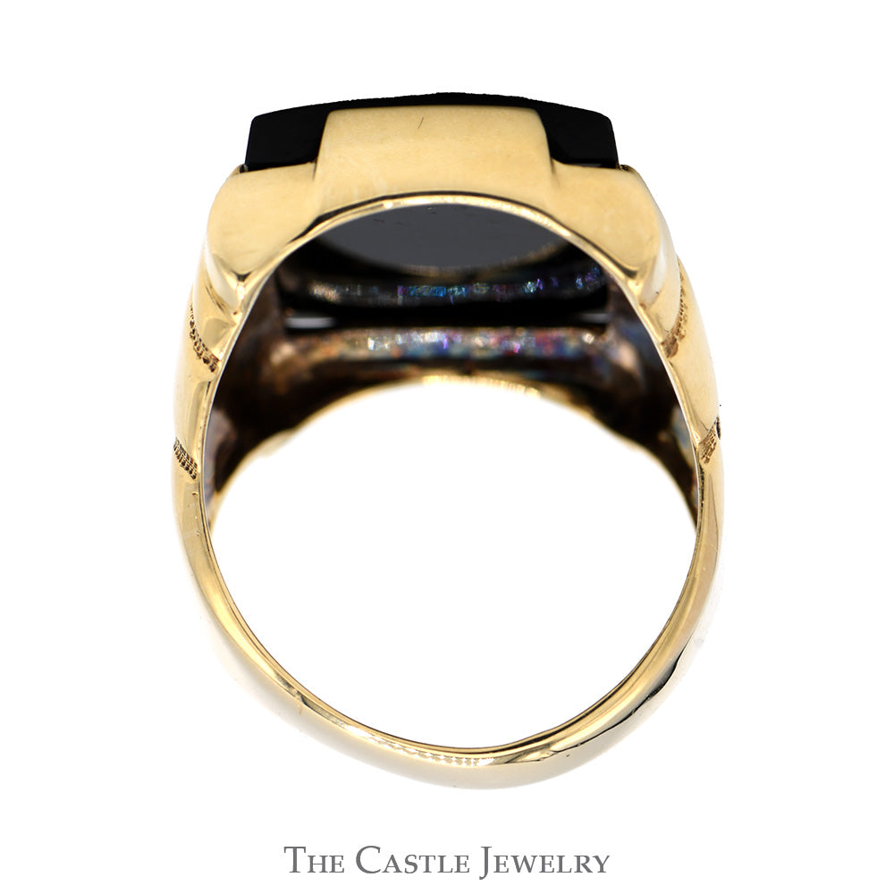 Rectangular Black Intaglio Ring with Geometric Sides in 10k Yellow Gold