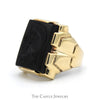 Rectangular Black Intaglio Ring with Geometric Sides in 10k Yellow Gold - Thumbnail 3