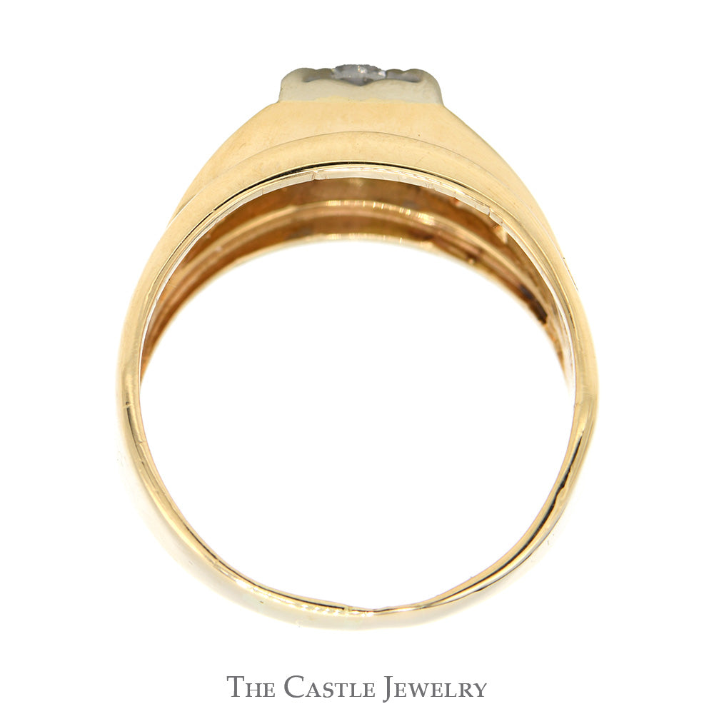 1/3ct Diamond Solitaire Men's Ring with Grooved Sides in Polished 14k Yellow Gold