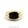 Domed Black Onyx Ring with Illusion Set Diamond Accented Sides in 10k Yellow Gold - Thumbnail 1