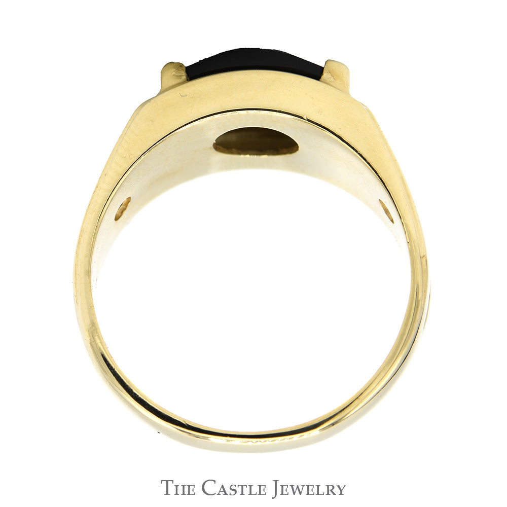Domed Black Onyx Ring with Illusion Set Diamond Accented Sides in 10k Yellow Gold