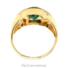 Oval Bezel Set Synthetic Emerald Ring with Concaved Grooved Sides in 10k Yellow Gold - Thumbnail 2