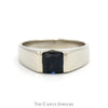 Square Sapphire Solitaire Ring with Polished Sides in 14k White Gold - Thumbnail 1