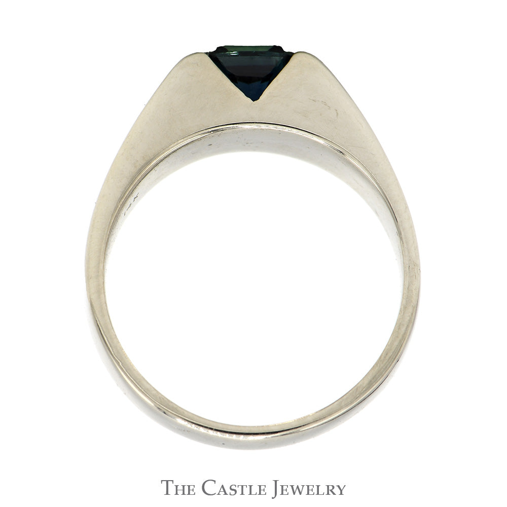 Square Sapphire Solitaire Ring with Polished Sides in 14k White Gold
