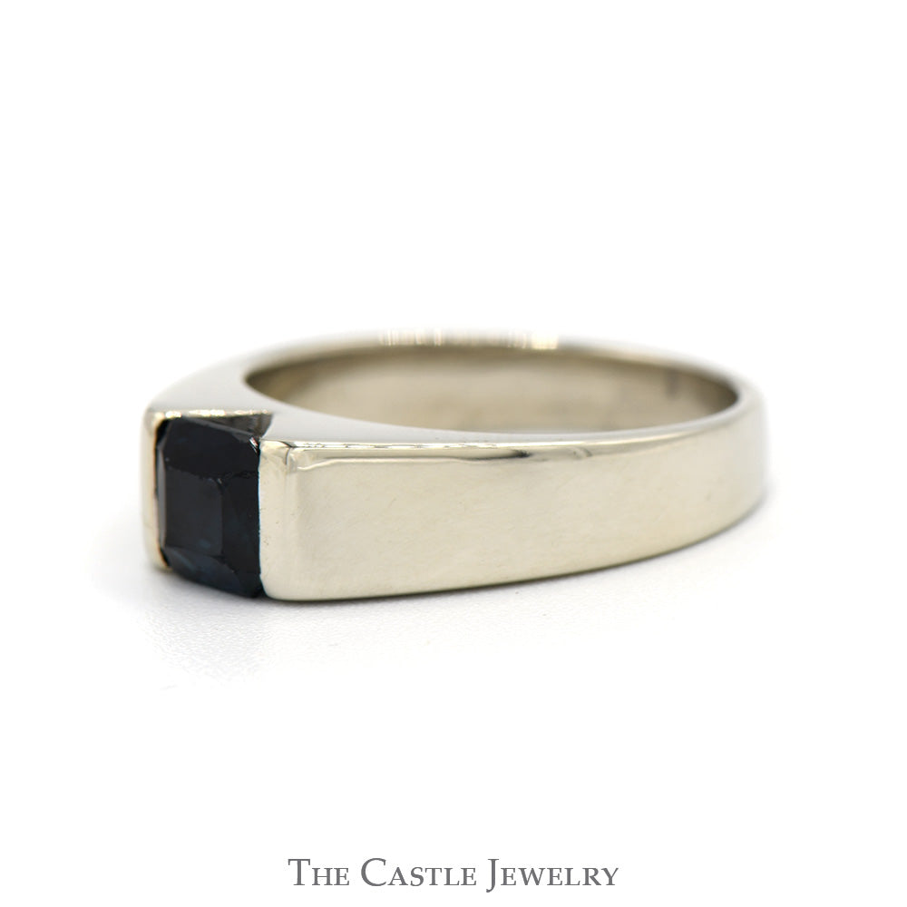 Square Sapphire Solitaire Ring with Polished Sides in 14k White Gold