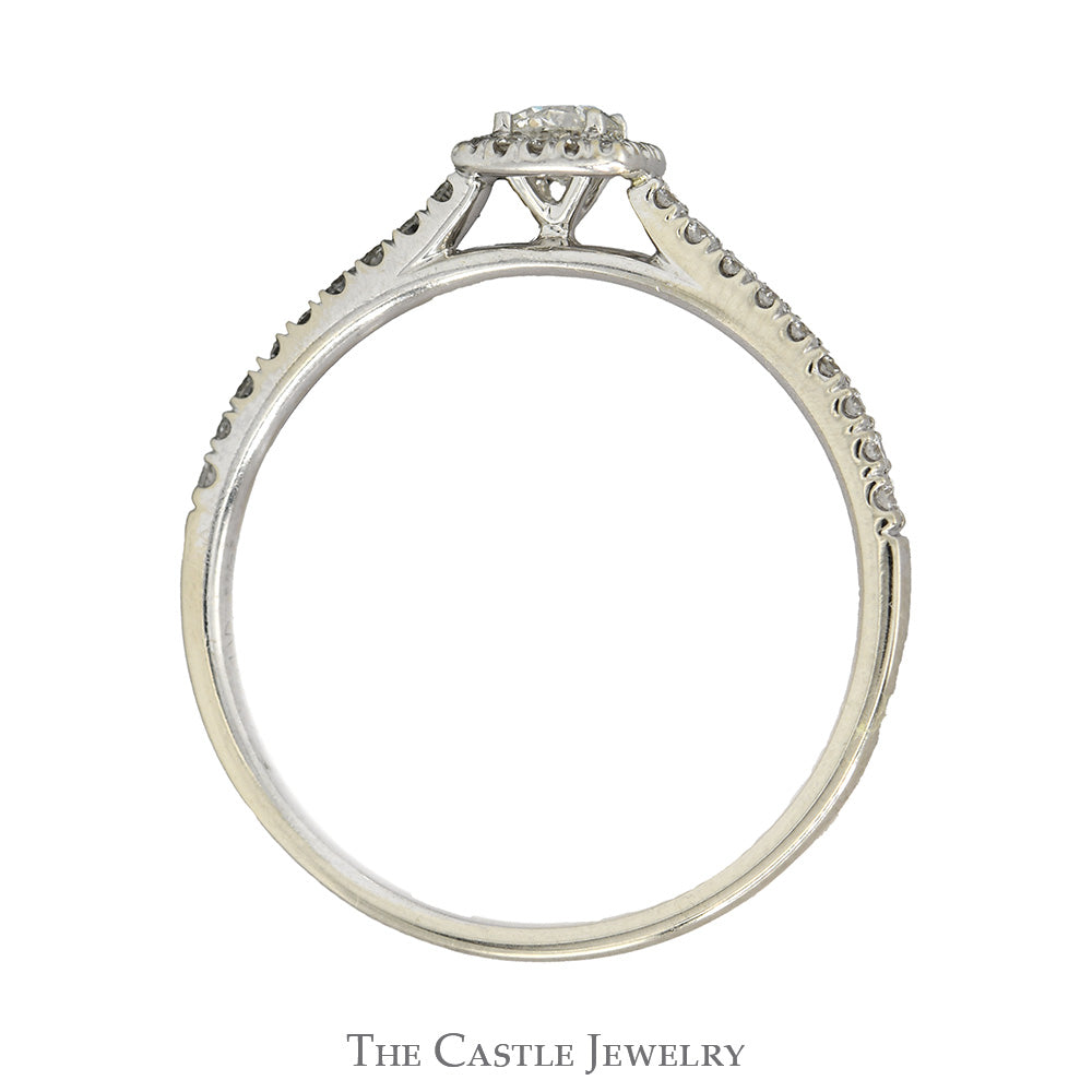 1/2cttw Round Diamond Solitaire Engagement Ring with Diamond Halo & Accented Sides in 14k White Gold