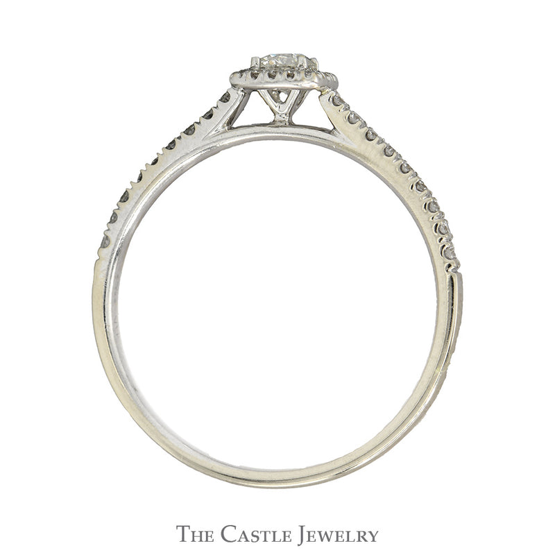 1/2cttw Round Diamond Solitaire Engagement Ring with Diamond Halo & Accented Sides in 14k White Gold