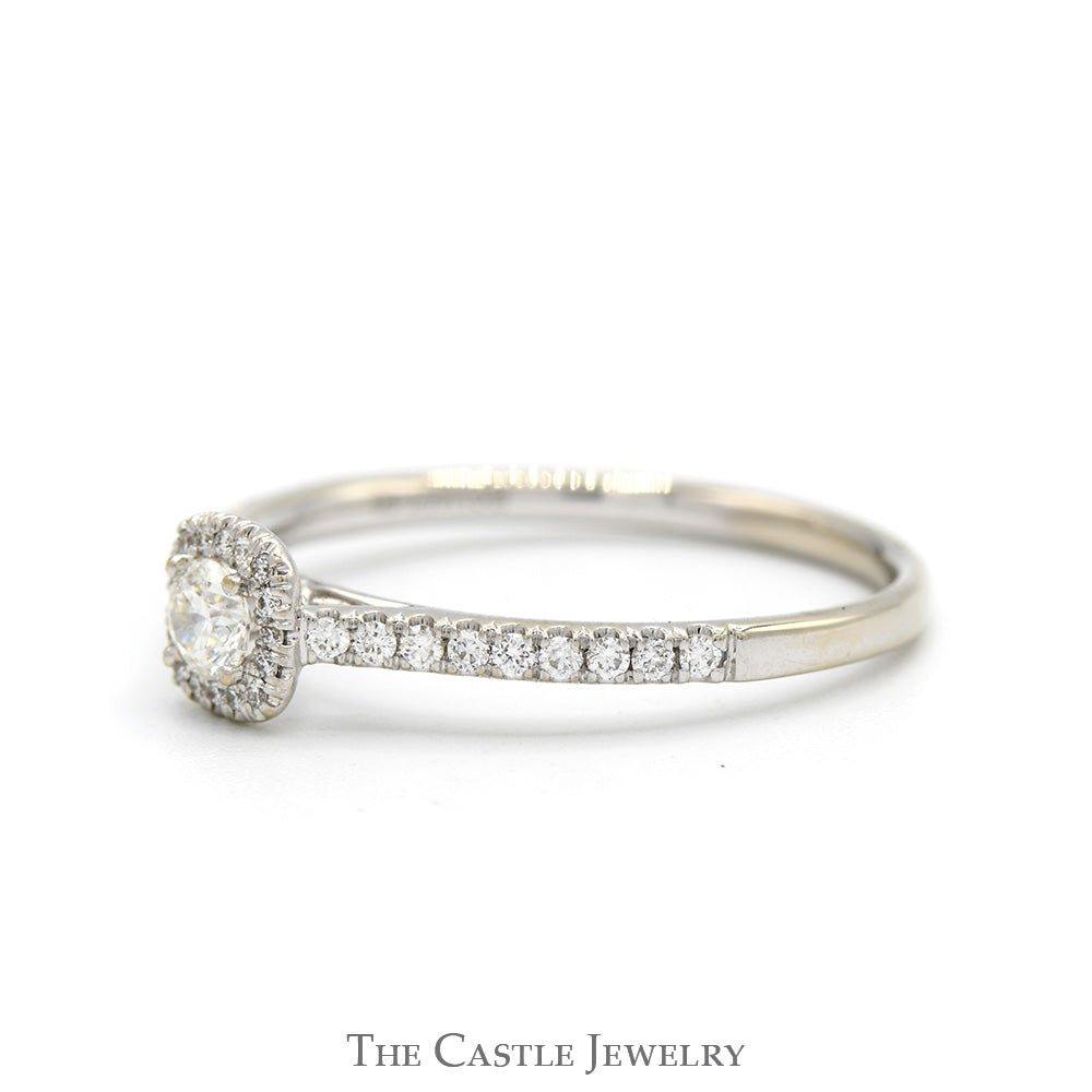 1/2cttw Round Diamond Solitaire Engagement Ring with Diamond Halo & Accented Sides in 14k White Gold