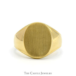 Oval Shaped Brushed Textured Signet Ring with Polished Sides in 14k Yellow Gold