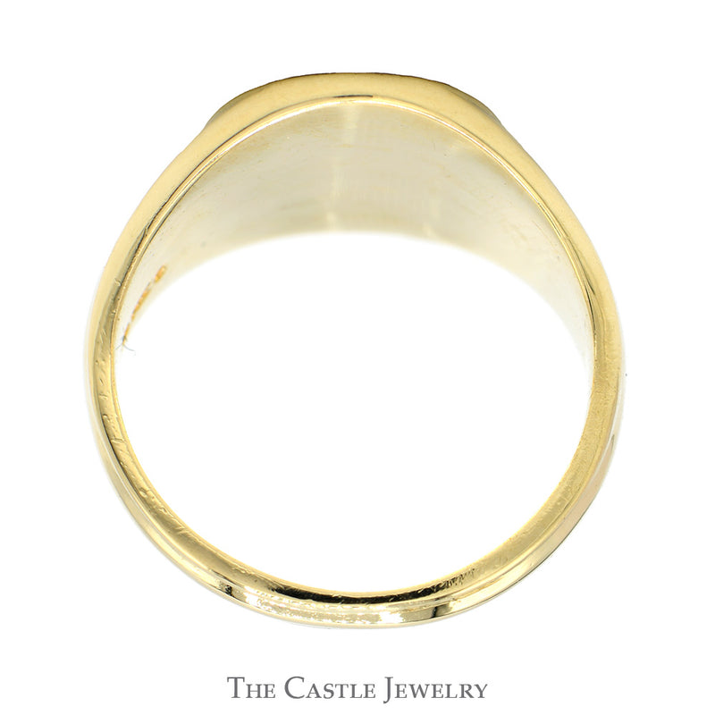 Oval Shaped Brushed Textured Signet Ring with Polished Sides in 14k Yellow Gold