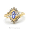 Marquise Cut Tanzanite Ring with Diamond Accents in 10k Yellow Gold - Thumbnail 1