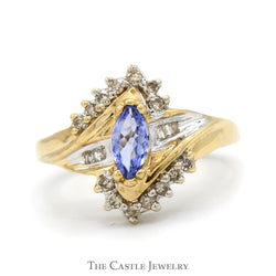 Marquise Cut Tanzanite Ring with Diamond Accents in 10k Yellow Gold