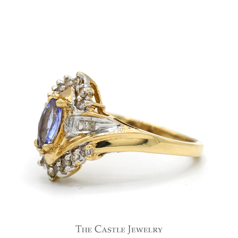 Marquise Cut Tanzanite Ring with Diamond Accents in 10k Yellow Gold