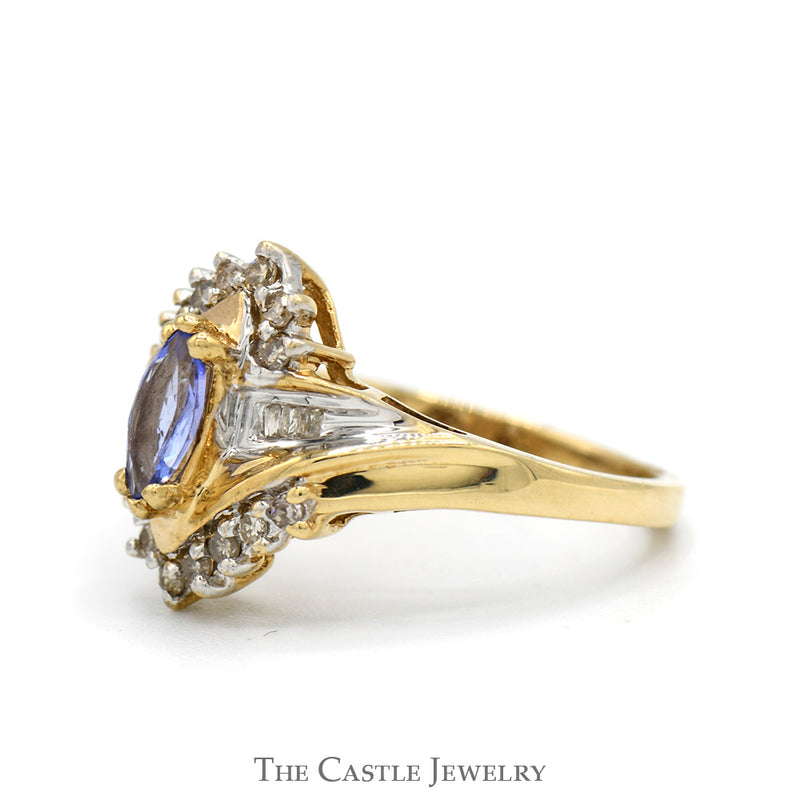 Marquise Cut Tanzanite Ring with Diamond Accents in 10k Yellow Gold