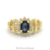 Oval Cut Sapphire Solitaire with Diamond Halo & Baguette Cut Accented Sides in 14k Yellow Gold - Thumbnail 1