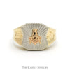 Tri-Tone Square & Compass Masonic Ring with Side Symbols in 10k Yellow, Rose, & White Gold - Thumbnail 1