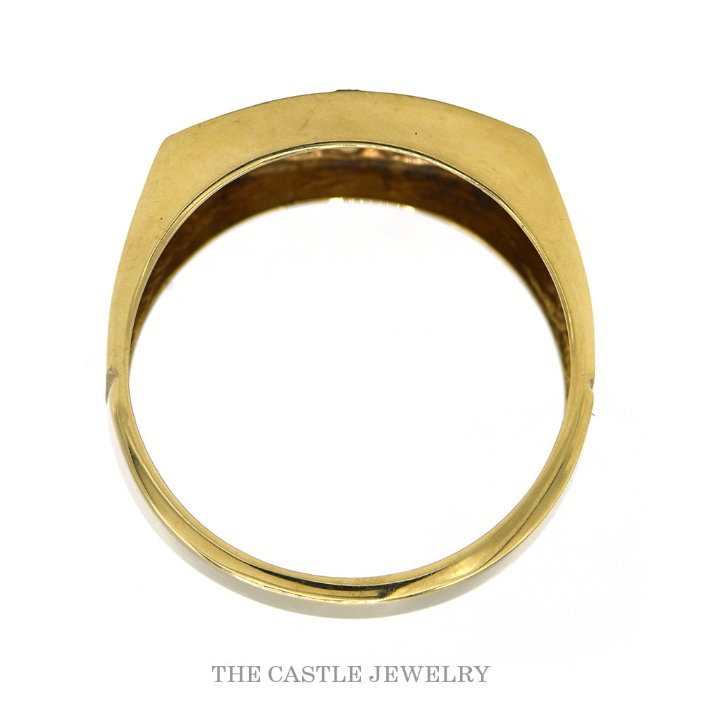 Diamond Accented "DAD" Ring with Brushed Textured Sides in 10k Yellow Gold