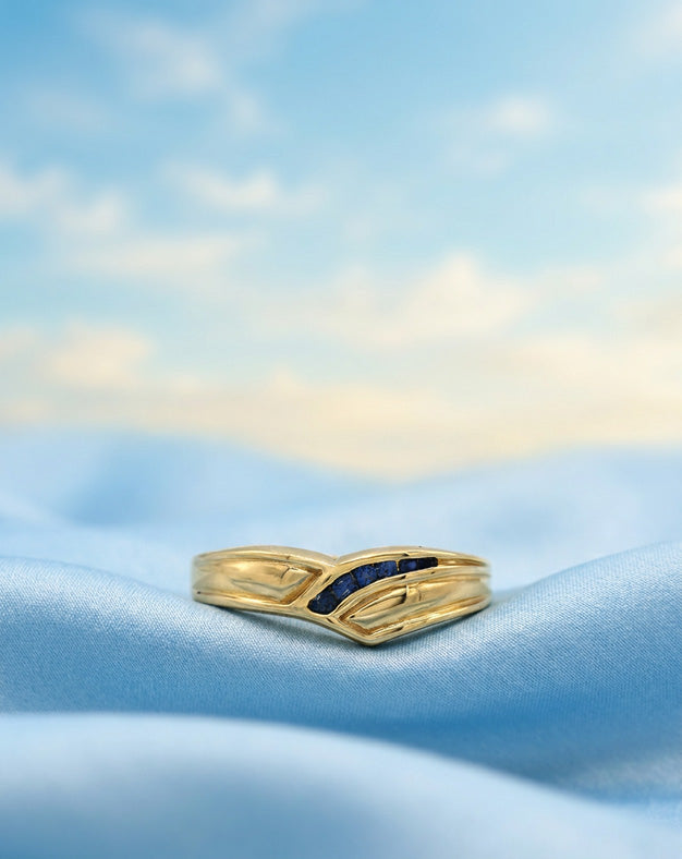Sapphire Wishbone Chevron Band in 10k Yellow Gold