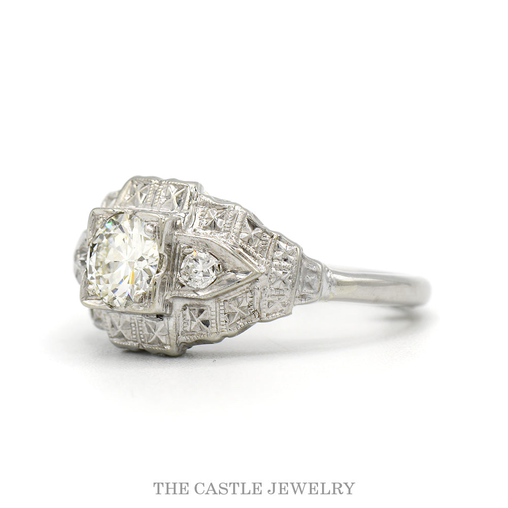 0.75ctw Antique Diamond Ring with 0.65ct Round Brilliant Center in
