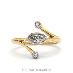 Marquise & Round Diamond Bypass Ring .50ctw in 14k Yellow Gold