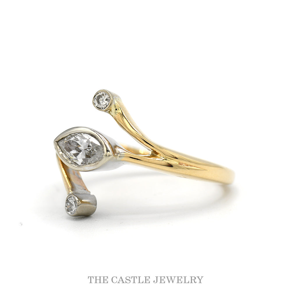 Marquise & Round Diamond Bypass Ring .50ctw in 14k Yellow Gold