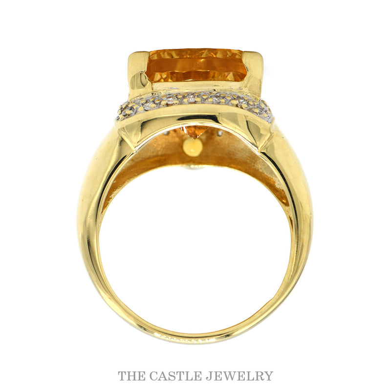 Trillion Cut Citrine and Diamond Ring in 14k Yellow Gold
