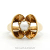 14k yellow gold round pearl flower ring — top view - Thumbnail 1