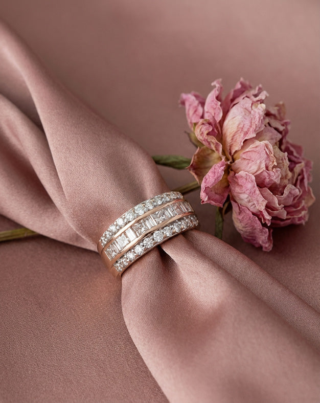 Pre-Owned Kallati 2.00ctw Diamond Three-Row Band with Princess and Baguette Center Row in 14k Rose Gold