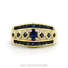 14k yellow gold oval sapphire ring with sapphire lattice band — top view - Thumbnail 1