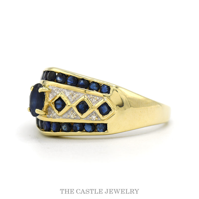 Side profile of the 14k yellow gold sapphire lattice band