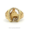 10k yellow gold men's horsehead-in-horseshoe diamond ring — top view - Thumbnail 1