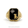10k yellow gold black onyx initial L ring with diamond accent — top view - Thumbnail 1