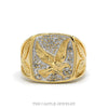 10k two tone eagle signet ring with gold beaded field and diamonds — top view - Thumbnail 1