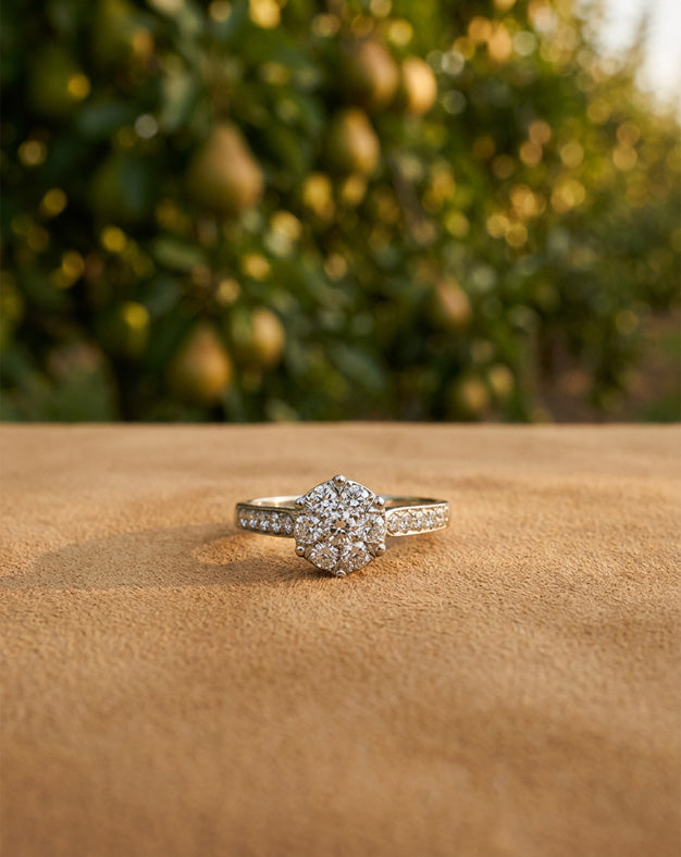 3/4cttw Round Diamond Cluster Ring with Pavé Sides in 14k White Gold
