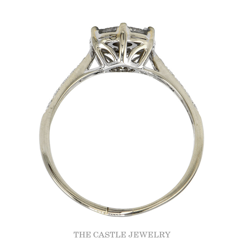 Front-facing view of the round diamond cluster ring with pavé sides in 14k white gold