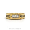 10k yellow gold band with white and cocoa diamonds and a three stone panel — top view - Thumbnail 1
