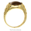 Oval Cabochon Brown Cat's Eye Ring with Diamond Accents and Ridged Sides in 10k Yellow Gold - Thumbnail 2