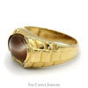 Oval Cabochon Brown Cat's Eye Ring with Diamond Accents and Ridged Sides in 10k Yellow Gold - Thumbnail 3
