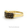 Three Row Round Sapphire Cluster Ring in 14k Yellow Gold - Thumbnail 3