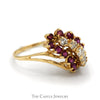 Diamond & Ruby Waterfall Cocktail Cluster Ring in 14k Yellow Gold Split Shank Setting - Thumbnail 3