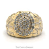 3/4cttw Oval Shaped Diamond Cluster Men's Ring with Nugget Designed Sides in 10k Yellow Gold - Thumbnail 1